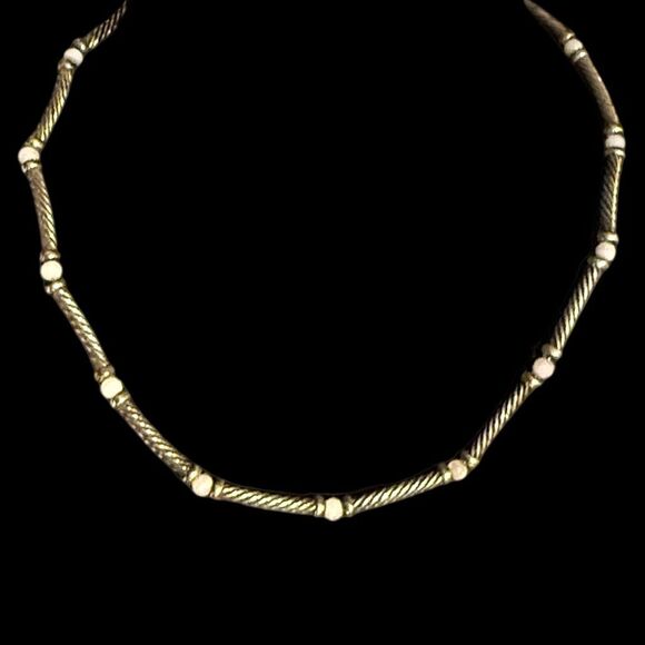 DAVID YURMAN Jewelry14k Gold Sterling Silver Hampton Cable Pearl Station 15” Cho - Picture 4 of 9